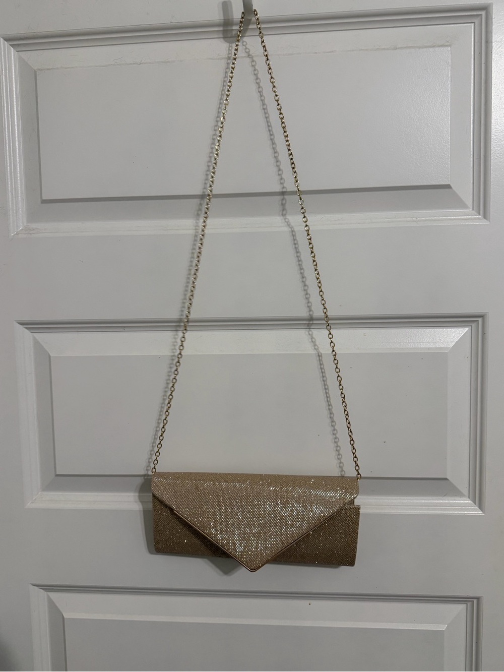 Gold Glitter Envelope Clutch with Chain Strap